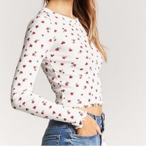 FOREVER 21 Sweet Floral Print Ribbed Knit Crop Top